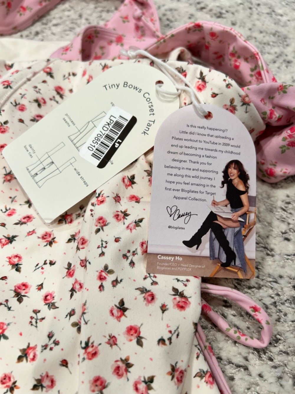 NWT Blogilates Tiny Pink Floral Tie-Back Corset Tank Top - Picture 9 of 10